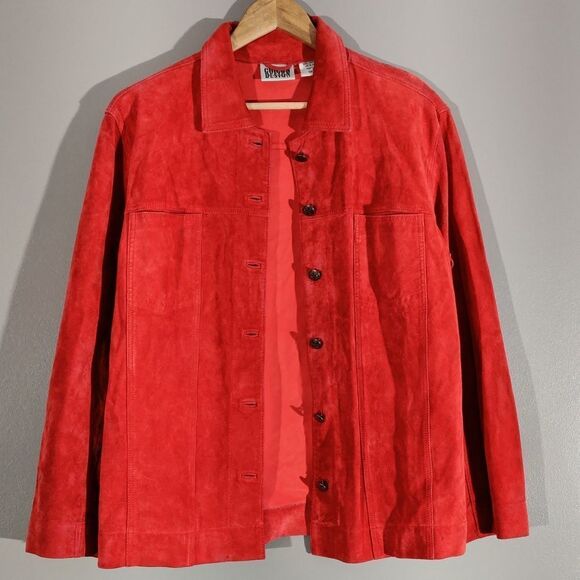 ⚓✔️Red Leather Suede Jacket - Picture 1 of 7